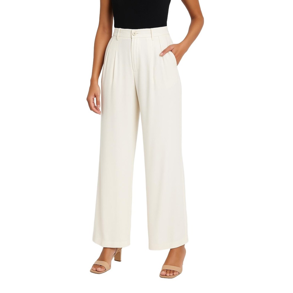 Current Air Los Angeles Women's White Pleated Chic Wide leg Trouser Pant Size M